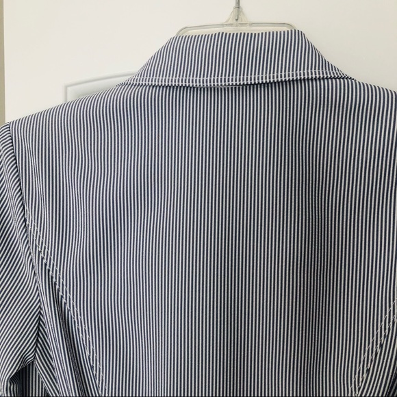 Tahari Midi Collared Shirt Dress Blue Pinstripes - Picture 7 of 8
